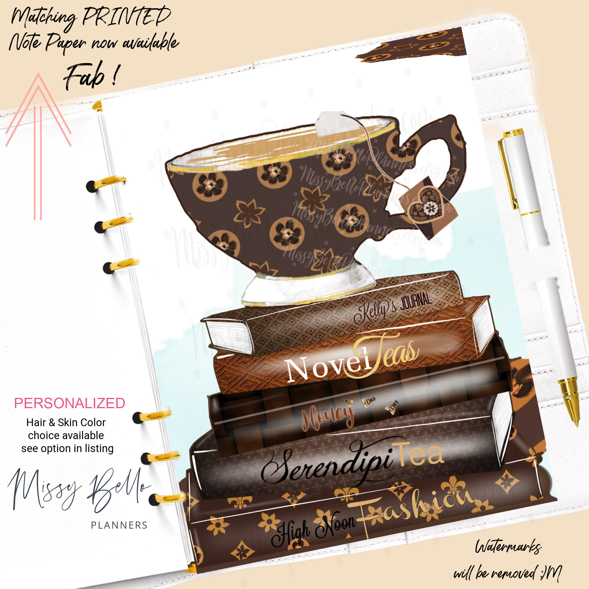 Tea & Book Fashion Girl Planner Dashboard/ Cover Set for Your 
