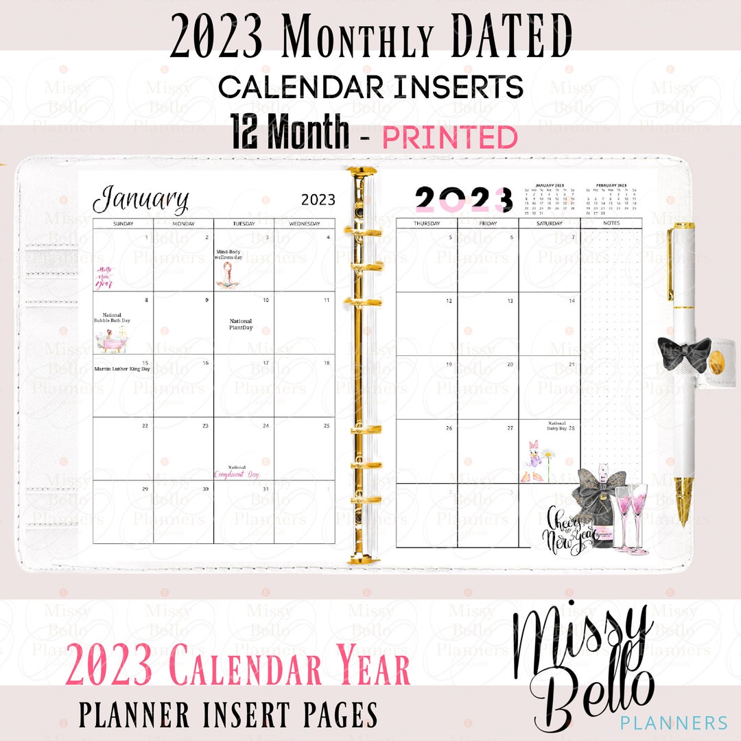 PRINTED Month Dated 2023 Calendar Pages Planner Inserts Etsy 日本