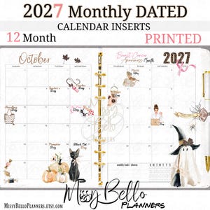 PRINTED 2027 Dated Calendar, Unique, Holiday Style, 12 Month inserts, Add to Y0UR Agenda, PM, A5, MM, A6, half-page, Disc bound