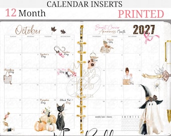 PRINTED 2027 Dated Calendar, Unique, Holiday Style, 12 Month inserts, Add to Y0UR Agenda, PM, A5, MM, A6, half-page, Disc bound