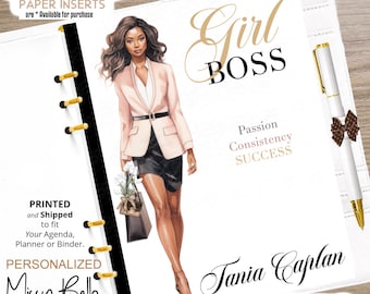 Personlig Black Girl Boss-dagbok, dashboardinsats eller omslagsset för din planerare i storlekarna PM, MM, A5, A6, Mini, Personlig, Happy Planner