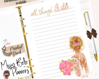 PRINTED Bride Wedding To Do List Insert Pages for your planner, A5, A6, MM, PM, Happy Planner, pm Agenda, mm agenda, half page