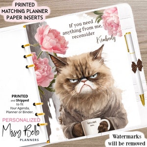 Coffee Cat Cute Office Journal Planner Dashboard ou conjunto de capa para seu planejador, PM, MM, A5, A6, Mini, pessoal, Happy Planner, fichário