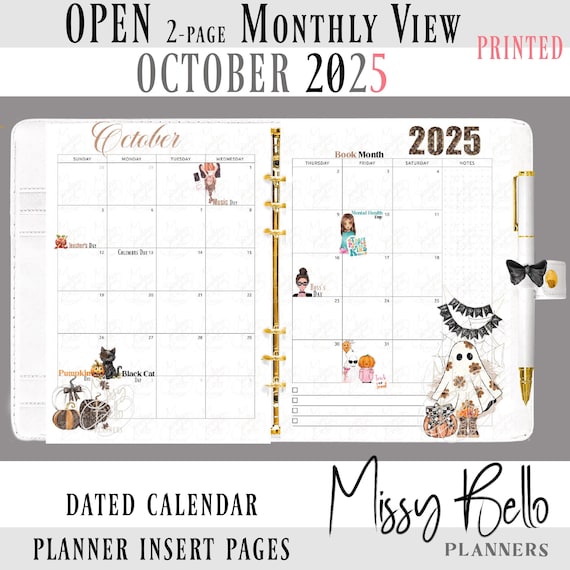 PRINTED 2025 Dated Calendar, Unique Signature Style, 12 Month inserts ready to add to Y0UR Planner & Agendas PM, A5, MM/Personal, Disc Style