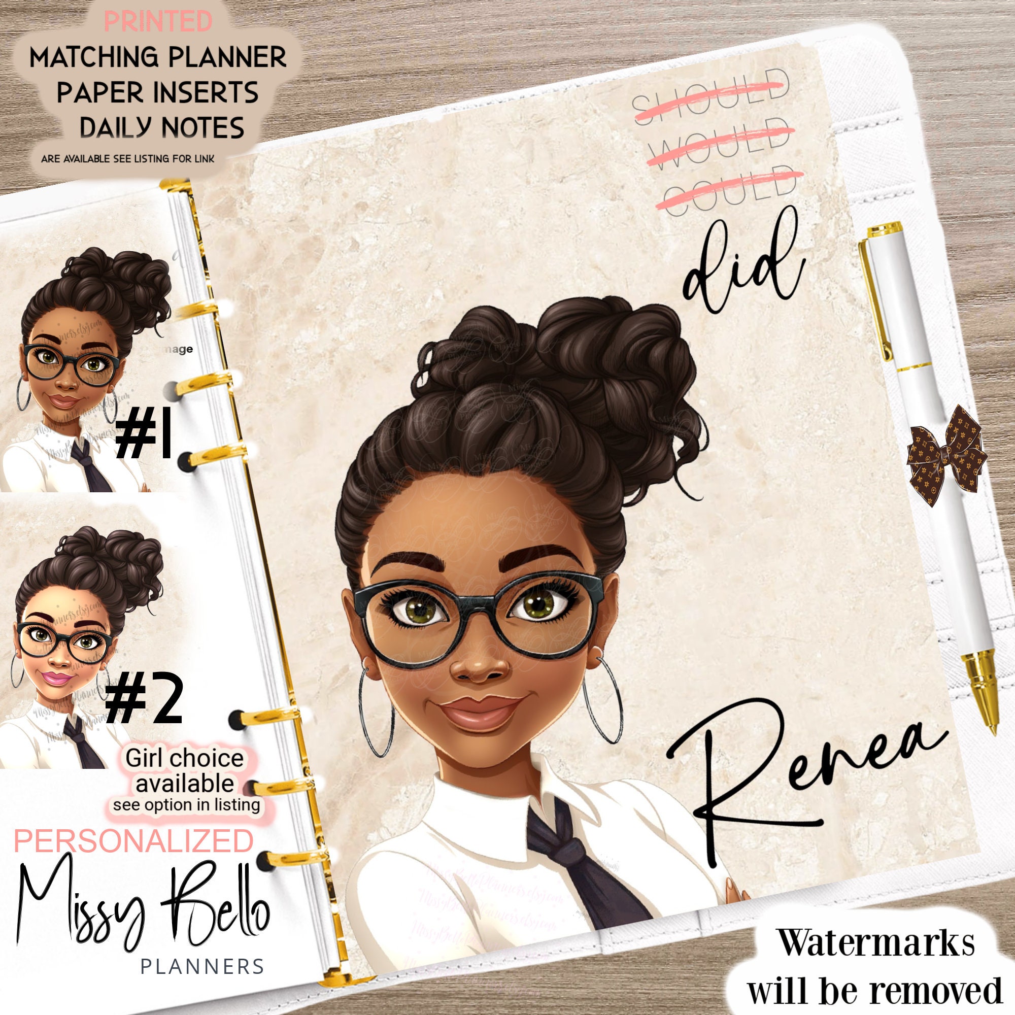Personalized Black Girl Planner Dashboard or Cover Set