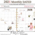 PRINTED 2026 Dated Calendar, Unique Signature Style, 12 Month inserts ready to add to Y0UR Planner & Agendas PM, A5, MM/Personal, Disc Style