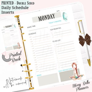 PRINTED Daily Schedule Planner Insert Pages for your planner in A5, MM, A6, Mini Happy Planner, Personal, Filofax, Classic Happy Planner