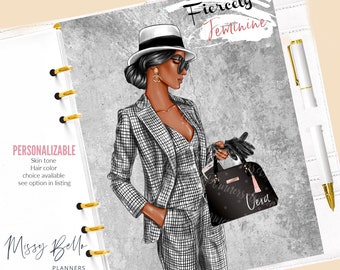 African American Woman Boss Planner Dashboard ,PM MM GM A5 Dash, Personal Planner, Happy Planner Disc insert /cover, agenda dashboards