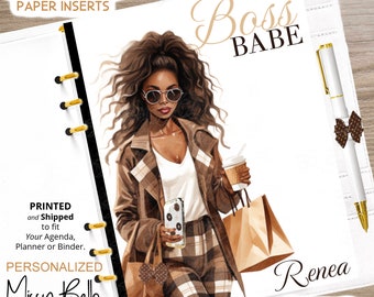 Personlig Black Girl Boss-dagbok, dashboardinsats eller omslagsset för din planerare i storlekarna PM, MM, A5, A6, Mini, Personlig, Happy Planner