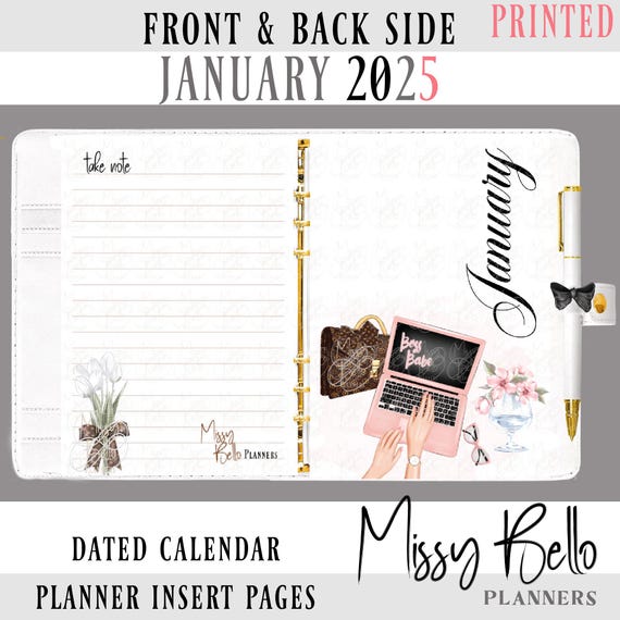 PRINTED 2025 Dated Calendar, Unique Signature Style, 12 Month inserts ready to add to Y0UR Planner & Agendas PM, A5, MM/Personal, Disc Style