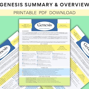 The Book of Genesis Made Simple Printable | Genesis Summary Sheet | Genesis Overview Bible Study | Old Testament Book Cliff Note |