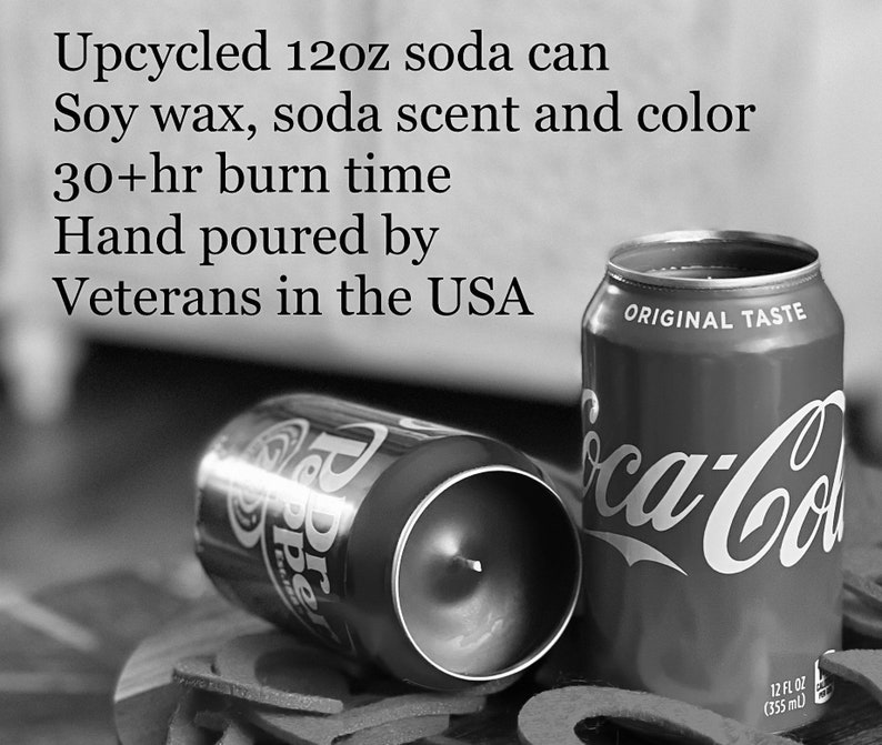 Cola Color and Scent 5 BUCK FLAT SHIPPING 12 Oz Coca-Cola Coke Can Candle Upcycled Soda Pop Can Candle