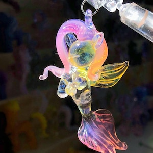 Handmade lamp working Glass Pony Mermaid Pendant, Unique Gift