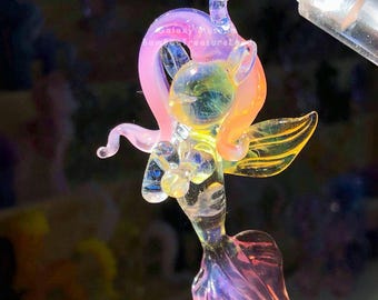 Handmade lamp working Glass Pony Mermaid Pendant, Unique Gift