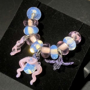 Handmade blowing glass "My Little Pony" bracelet, cartoon my little pony floating glass, DIY pony jewelry, Pandora style bracelet.