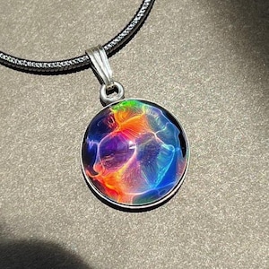 Handmade rainbow ocean waves glass art, diy floating glass, silver necklace, special gift, ocean jewelry pendant, water drop jewelry