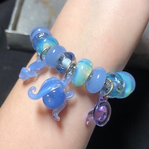 Handmade blowing glass "My Little Pony" bracelet, cartoon my little pony floating glass, DIY pony jewelry, Pandora style bracelet.