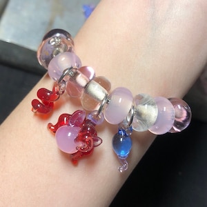 Handmade blowing glass "My Little Pony" bracelet, cartoon my little pony floating glass, DIY pony jewelry, Pandora style bracelet.