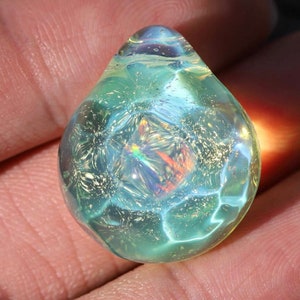 Handmade DIY small Opal Ocean Reflection Blue Borosilicate Glass Pendant, Wave Pendant, Tears of the Sea, ocean jewelry pendant, unique gift