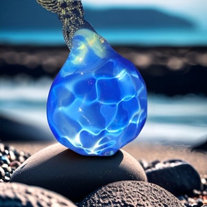 Ocean Reflection Dark Blue Borosilicate Glass Pendant, ocean jewelry pendant , Tears of the Sea, Handmade Glass Pendant, glass artwork