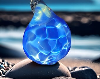 Ocean Reflection Dark Blue Borosilicate Glass Pendant, ocean jewelry pendant , Tears of the Sea, Handmade Glass Pendant, glass artwork