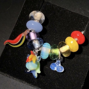 Handmade blowing glass "My Little Pony" bracelet, cartoon my little pony floating glass, DIY pony jewelry, Pandora style bracelet.