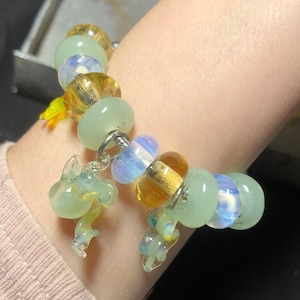 Handmade blowing glass "My Little Pony" bracelet, cartoon my little pony floating glass, DIY pony jewelry, Pandora style bracelet.