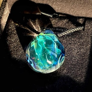 Handmade Borosilicate Glass Ocean Wave Pendant, Green & Blue