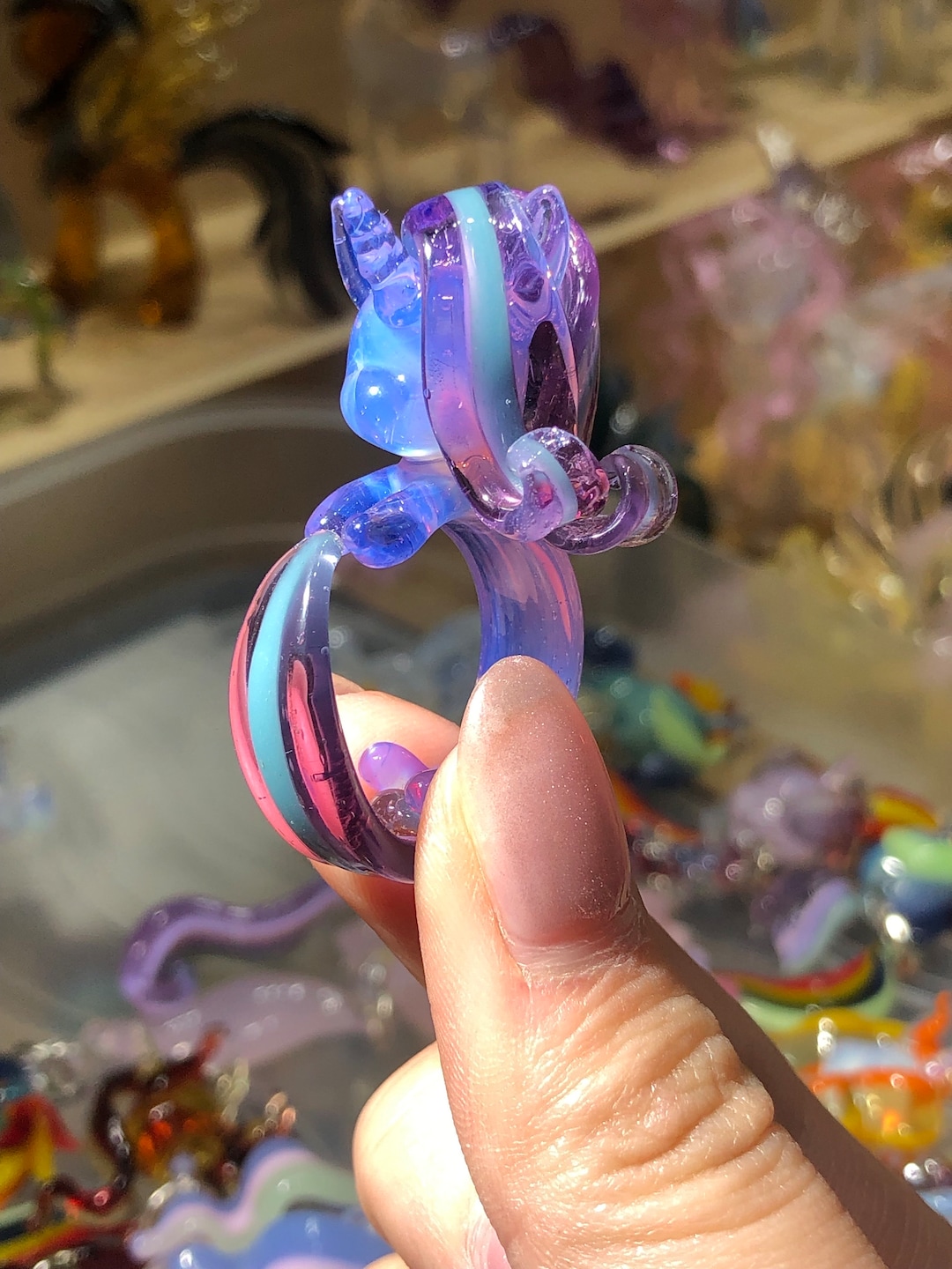 Handmade Blown-glass My Little Pony Pendant&ring, Glass Art