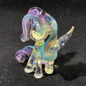 handmade sitting ornament my little pony glassblowing ornament artwork, special gift, 3D MLP home/office ornament, flame working, floating