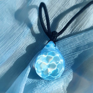 Handmade Ocean Reflection Blue Borosilicate Glass Pendant, Wave Pendant, Tears of the Sea, Handmade Glass Pendant, glass artwork,