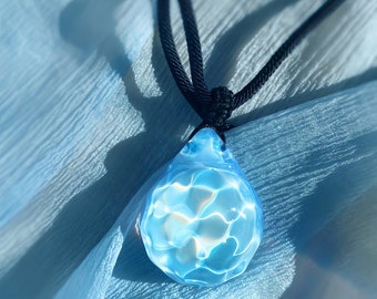 Handmade Ocean Reflection Blue Borosilicate Glass Pendant, Wave Pendant, Tears of the Sea, Handmade Glass Pendant, glass artwork,