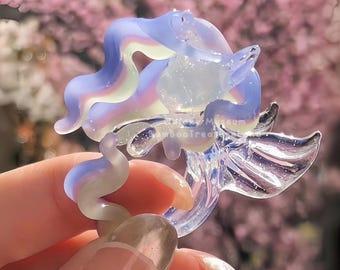 Handmade Lampwork Glass Celestia Ring / Pendant – Rainbow Galaxy Alicorn, Fantasy Glass Unicorn Jewelry