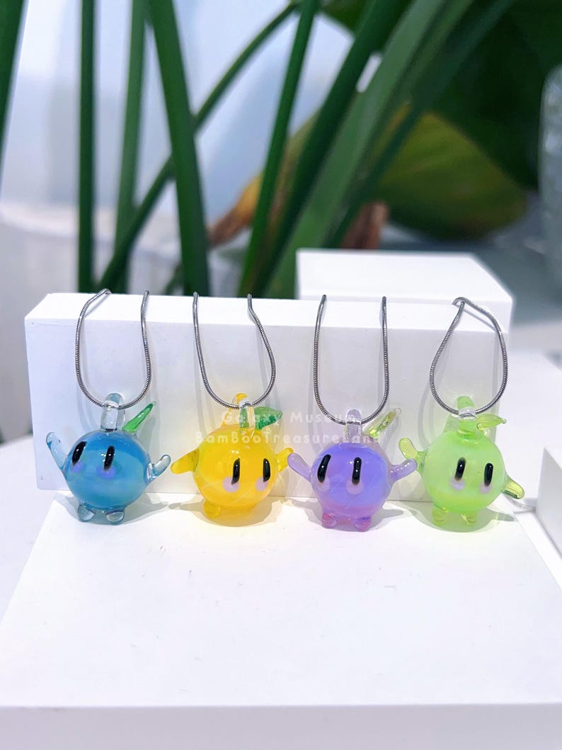 handmade lamp working Stardew Valley diy Junimos glass pendant, special cute gift ideas, image 1