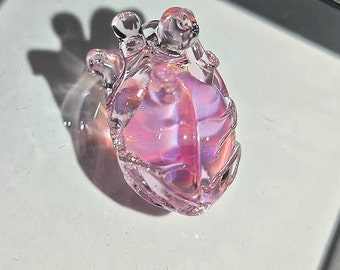 Handmade blowing heart pendant,Glass pink Heart Pendant & Necklace, Handmade the Mini blowing Glass 3D heart, Art Glass Soda Lime Silica