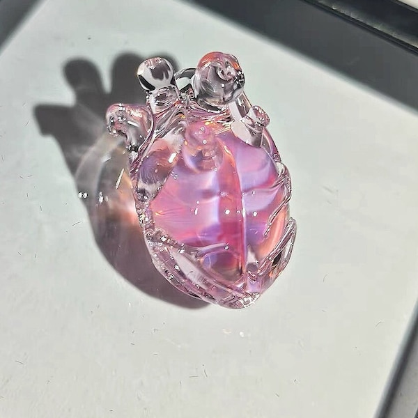 Handmade blowing heart pendant,Glass pink Heart Pendant & Necklace, Handmade the Mini blowing Glass 3D heart, Art Glass Soda Lime Silica