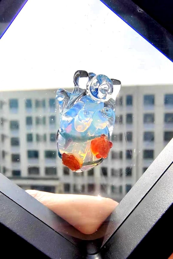 Handmade Blown Glass 3D Heart Pendant, Soda Lime Silica Art Glass