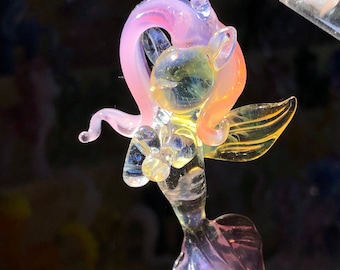 Handmade blowing glass &quot;MLP&quot; styles OC necklace/pendant, DIY Fluttershy & Mermaid jewelry, cartoon little pony floating glass, unique gift