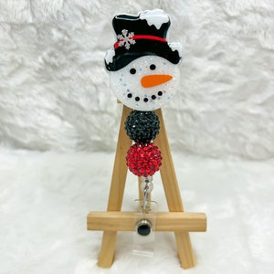 Snowman Glitter Face Badge Reel