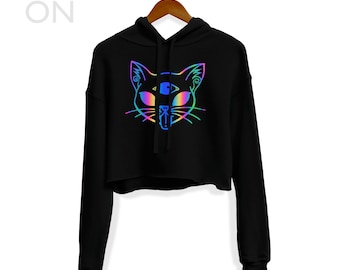 Kids Black Cat Cropped Hoody