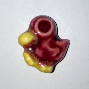 Ceramic Duck Button-B275-Glazed red and yellow Duck artisan button for sewing, collecting-Bird Button-Duck Button-buttonologist-button lover