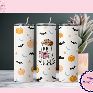 HALLOWEEN TUMBLER, Fall Gift for her, 20 oz Water Bottle, Ghost, Western Hat, Pumpkin Tumbler, Bats Ghost Tumbler, Western Ghost Cup, Boo101