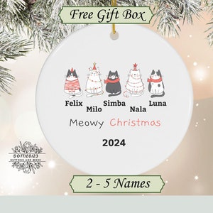 Cat Ornament-Meowy Christmas-Personalized multiple cats from two to five-cat lover ornament-cat lady gift-Many Cats-Custom Cat Family Bauble