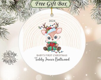 Baby's First Christmas Ornament-Custom Ornament-Reindeer in Lights Ornament-Personalized 1st Christmas Keepsake-Baby 1st Christmas