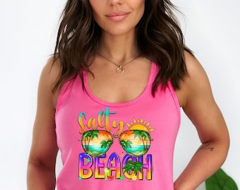 Women's Summer Racerback Tank Top,  SALTY BEACH, Beach Life, Vacation Tank, Funny VACAY Racerback Tank, Salty Tank, Gift for Her, Summertime