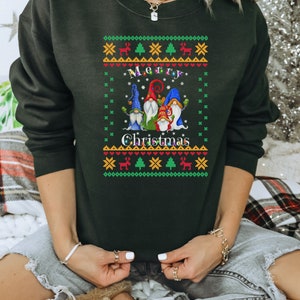 UGLY CHRISTMAS SWEATSHIRT,  3 Gnomes, Merry Christmas Sweater, Ugly Sweatshirt, Christmas Party Sweatshirt, Funny Holiday Sweats