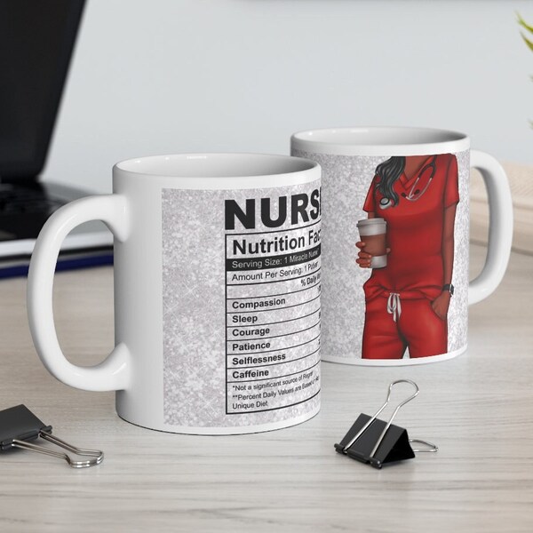 Red Scrubs Nurse Mug, Thank you for Nurse, African American Nurse in Red Scrubs Mug, Nurse Gift, Coffee Cup, Hot Chocolate, Hot Tea Cup, Mug