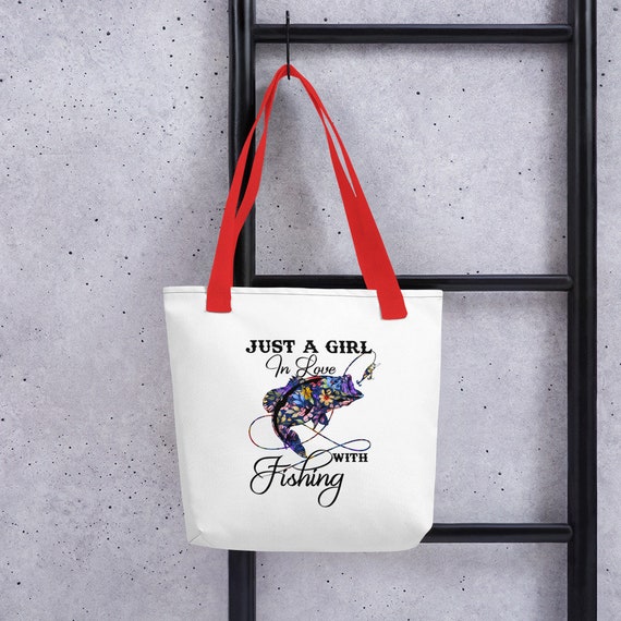 Just a Girl in Love with Fishing Tote Bag, Fishing Carryon, Fishing Tote Bag, Girl Fishing, Sporty Bag, Fishing Bag
