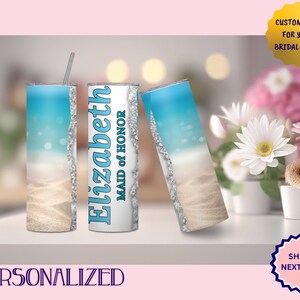 Bridal Party Tumblers, Beach Wedding Party Gifts, Personalized Tumbler, Custom Bridesmaid Water Bottle, Bridal Party Travel Cup, To Go Cup