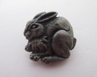 Pretty Sitting Antiqued Brass Colored Bunny Rabbit Metal Shank Button 1/2"x1" 